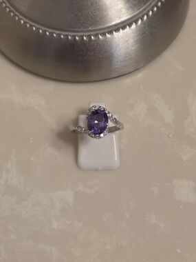 925 Silver CZ and Amethyst Ring Size 7